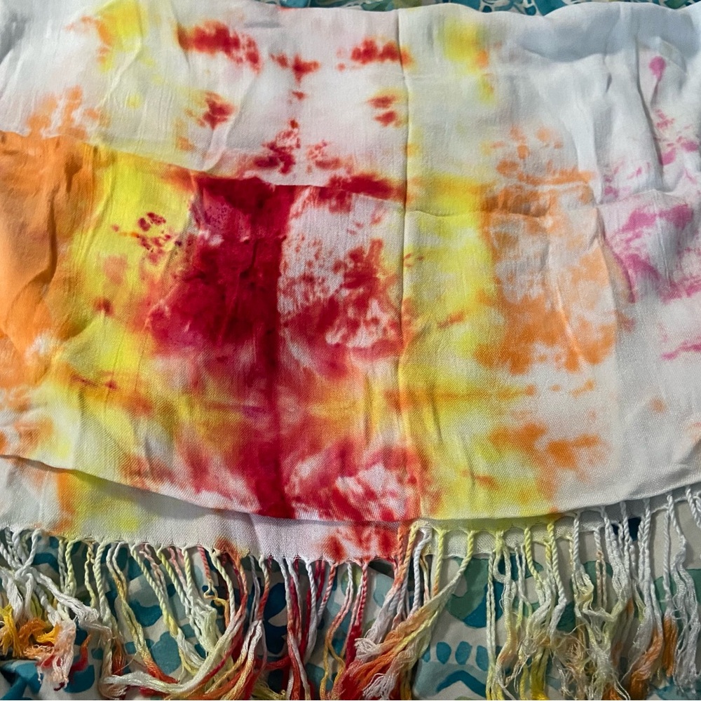 Colorful Tie-Dye Fringe Scarf